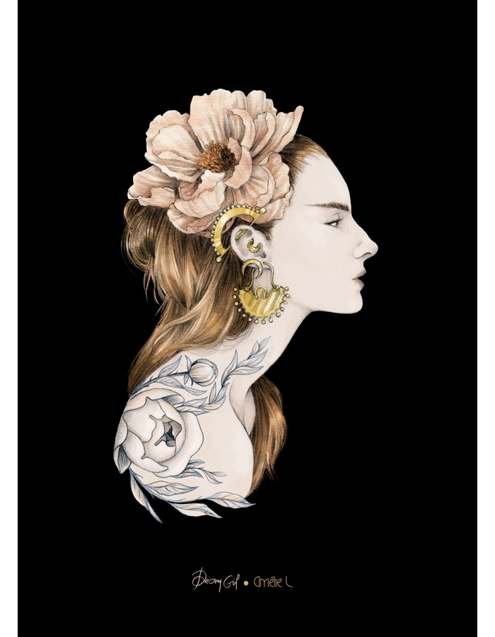 femme portrait pivoine tattoo tatouage fleurs