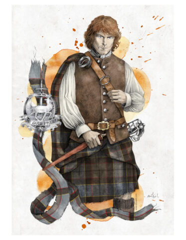 jamie fraser outlander serie fanart illustration dessin portrait je suis prest tartan ecossais