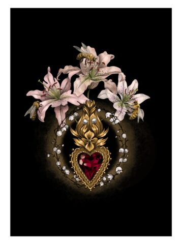 lys muguet ex-voto coeur illustration abeille bee