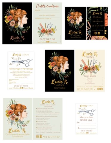 logo logotype charte graphique coiffeuse Lucie normandie eure le neubourg graphisme fleurs flowers