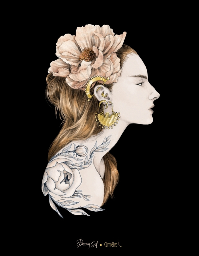 pivoine illustration tatouage logo dessin