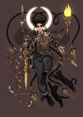 hecate goddess cat chat mythologie illustration dessin femme feminist