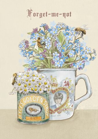 forgetmenot myosotis flower fleurs lady diana princess diana aquarelle illustration bee abeille