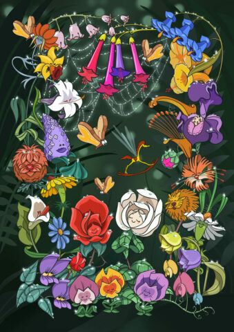 Alice in wonderland fanart au pays des merveilles fleurs flowers disney illustration dessin